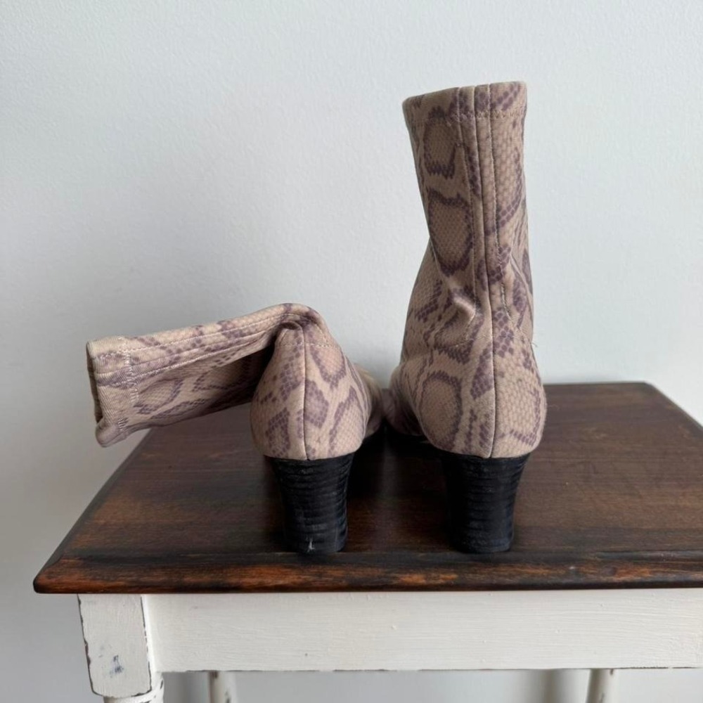 90s Snake Python Sock Boot Cream Grey Square Toe … - image 4